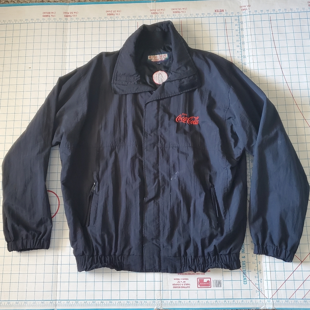 Coca Cola Coke Jacket Men's Large Vintage Black Full Zip Elastic Embroidered